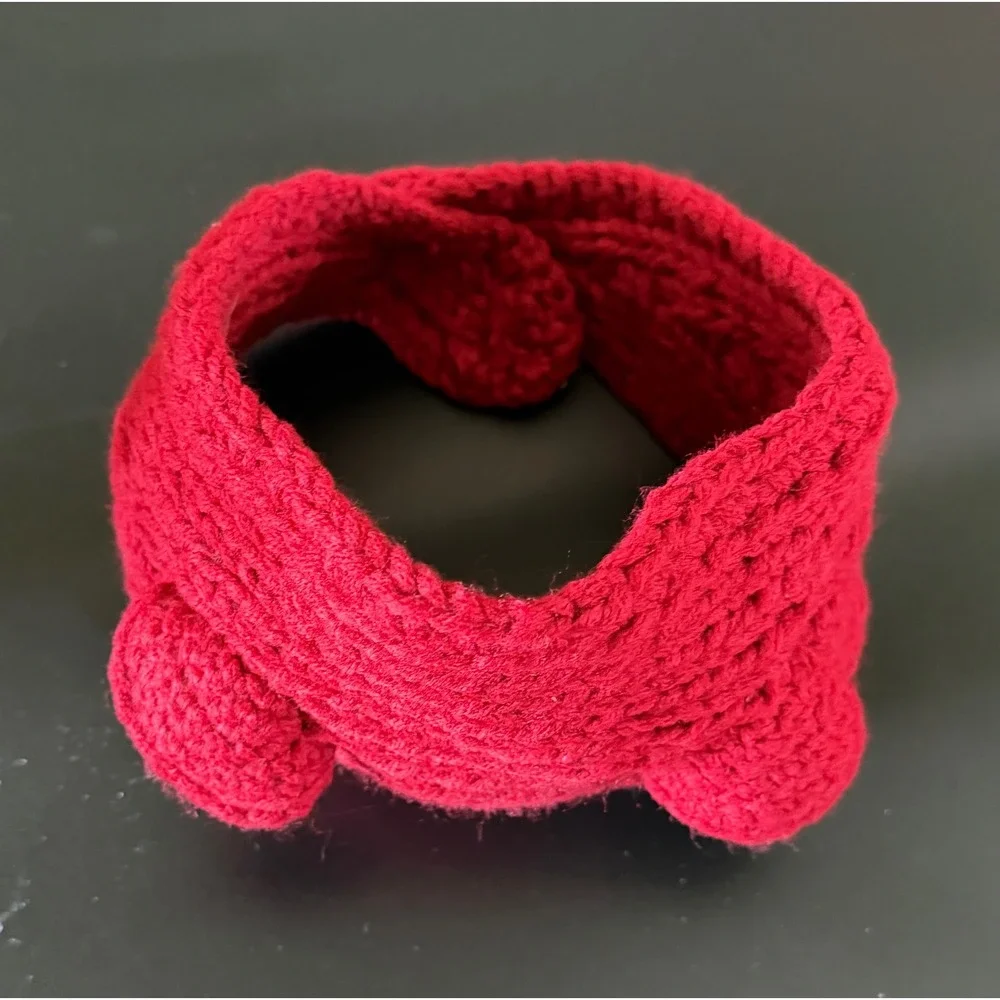 Burgundy Chunky Knit Ear Warmer Headband Rhinestone Accents Button Closure